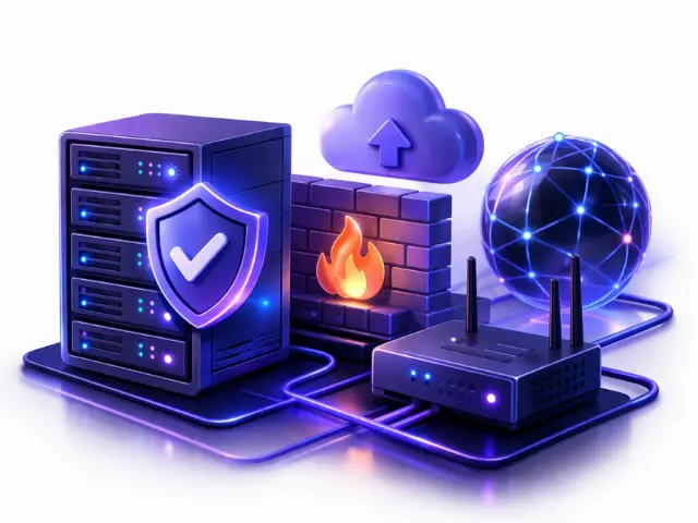 Siber saldırı koruması için firewall ve ağ güvenliği protokolleri 3D illüstrasyonu.