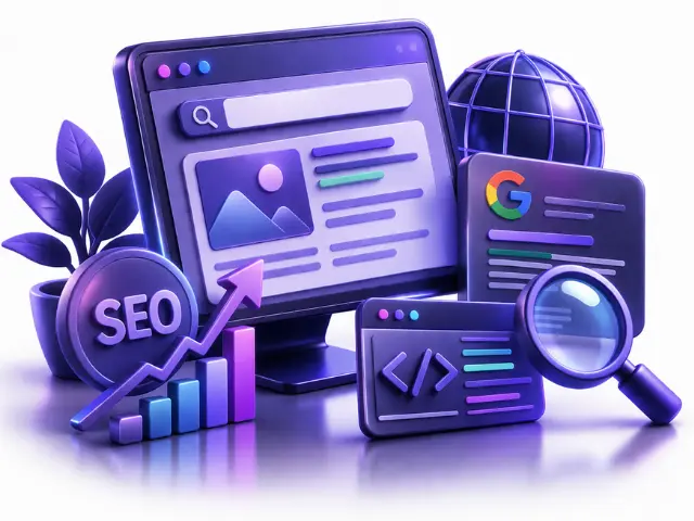 Google sıralama yükseltme ve teknik SEO optimizasyonu odaklı WordPress web tasarım görseli.